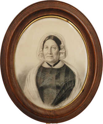 Неизвестный художник (русская школа живописи). Портрет женщины в платке-накидке и бархоткой на шее